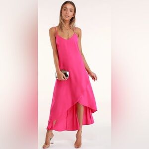 Lulu’s Sleeveless Cute Bright Pink High Low Maxi Dress TB3